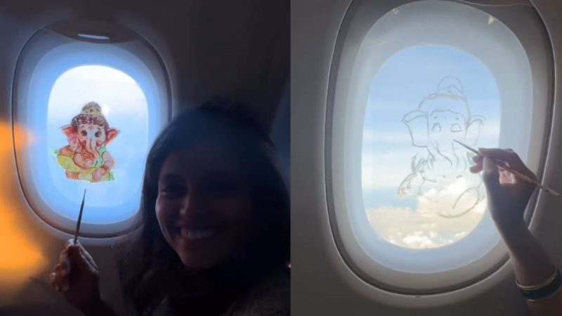 Artist Paints Lord Ganesha On Airplane Window; Netizens Ask “Is This Even Allowed?”