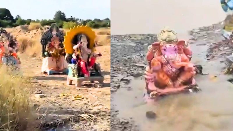 Ganpati Idols Kept On Dry Riverbed Get Showered With Rain After Visarjan In Andhra Pradesh