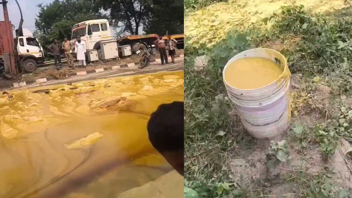 Viral: River Of Ghee Flows On UP Road After Truck Overturns; Locals Rush To Collect It