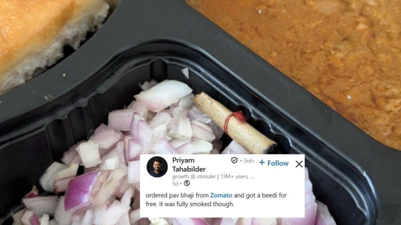 Bengaluru Man Finds Used Beedi In Pav Bhaji Ordered On Zomato, Netizens: “Extra Smoke Flavour Added”