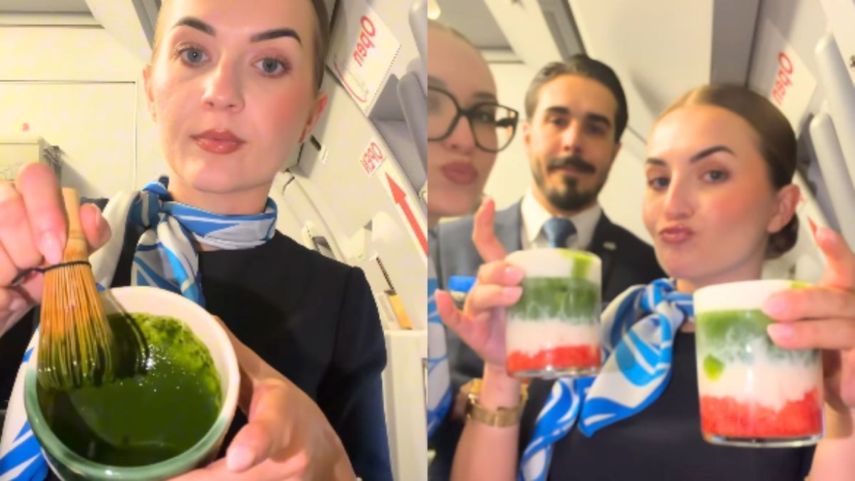 Watch: Flight Attendant Makes Cafe-Like Strawberry Matcha Latte At 35,000 Feet