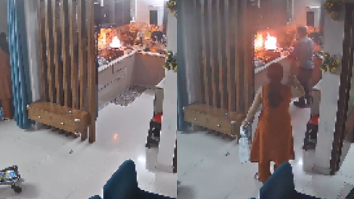 Viral Video: Delivery Man Enters Home To Help Woman Put Out Fire; Netizens Call Him “Hero”