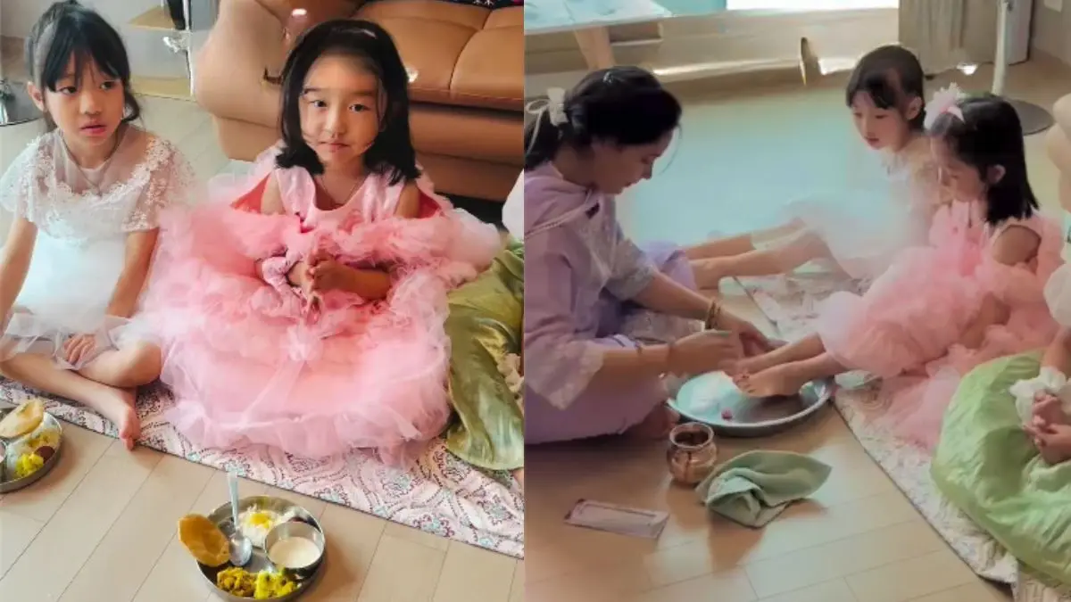 Video: South Korean Girls Celebrate Kanjak Puja With Puri & Kheer; Win Hearts Online